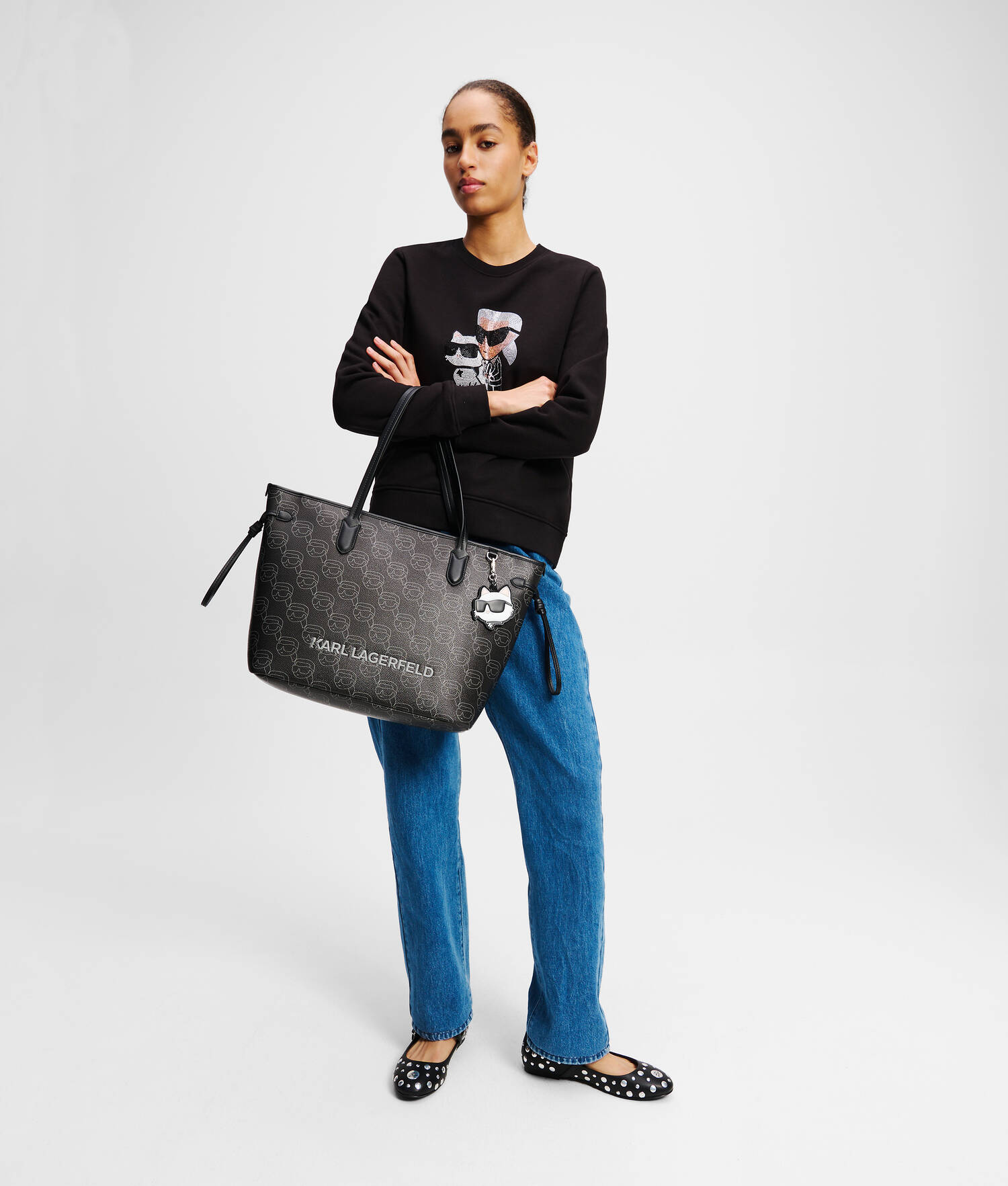 SWEAT-SHIRT À STRASS IKON KARL & CHOUPETTE - Noir