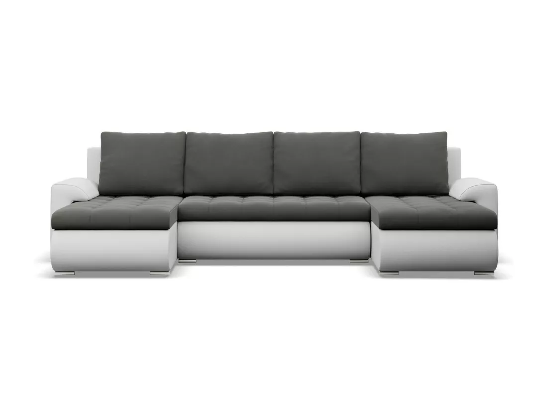 Canapé d'angle en U avec fonction sommeil, 2 méridiennes, Gris foncé + Gris