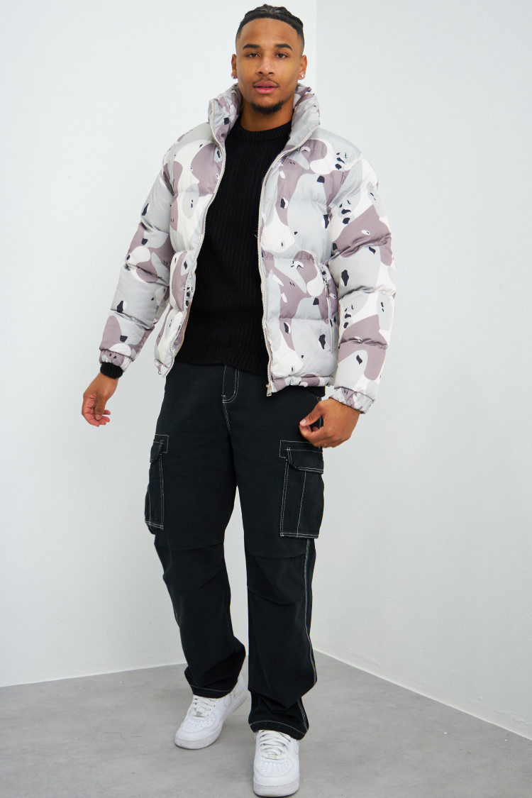 Doudoune beige et gris camouflage
