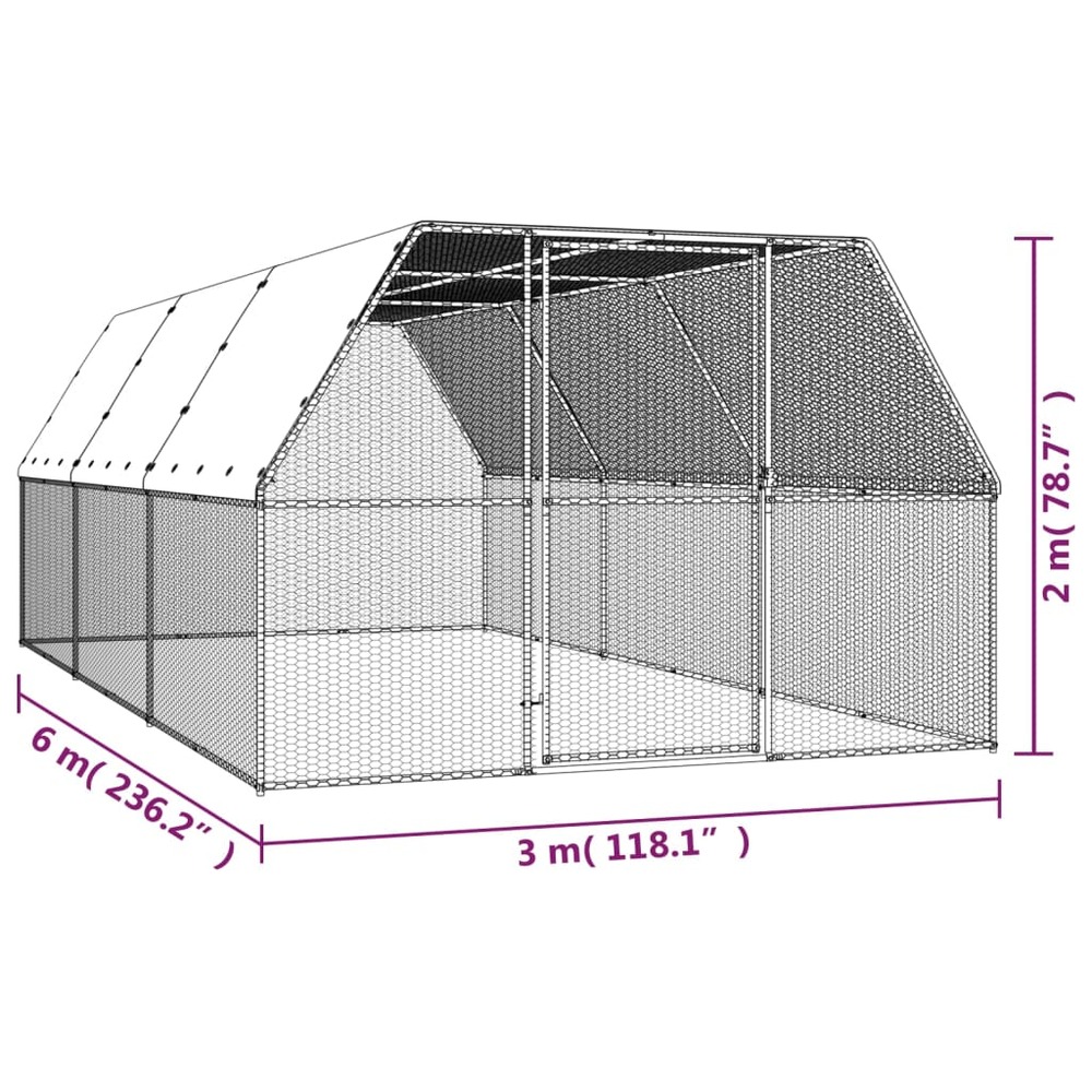 Poulailler d'extérieur 3x6x2 m acier galvanisé
