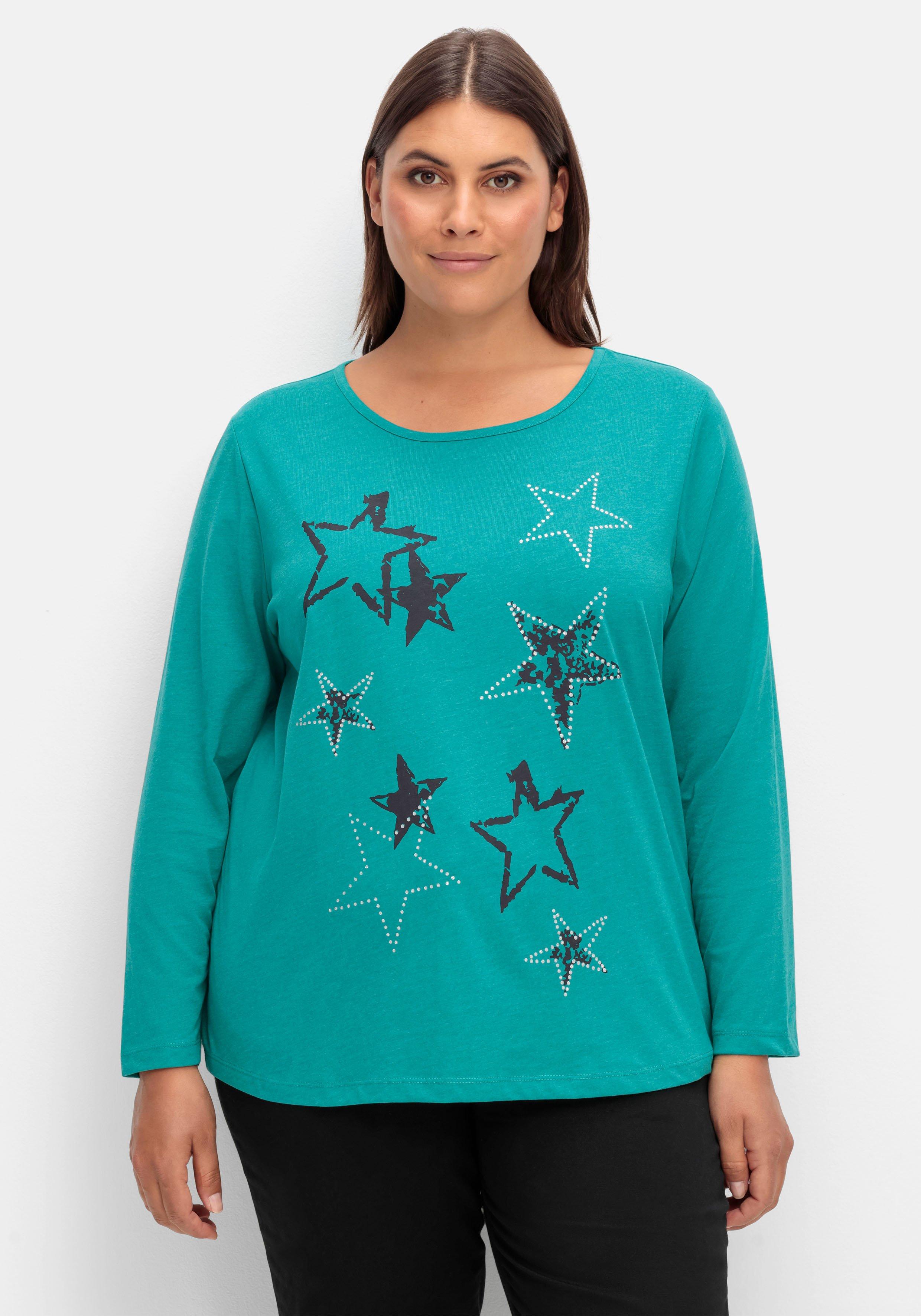 Meliertes Langarmshirt mit Sternen-Frontdruck