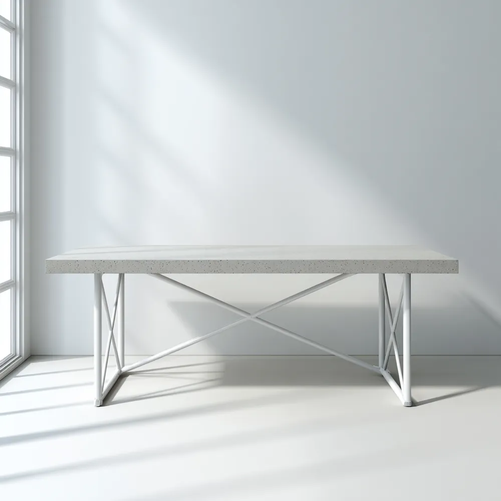 Esstisch Betonoptik 180x90x75 cm - Weiß - Industrielles Design
