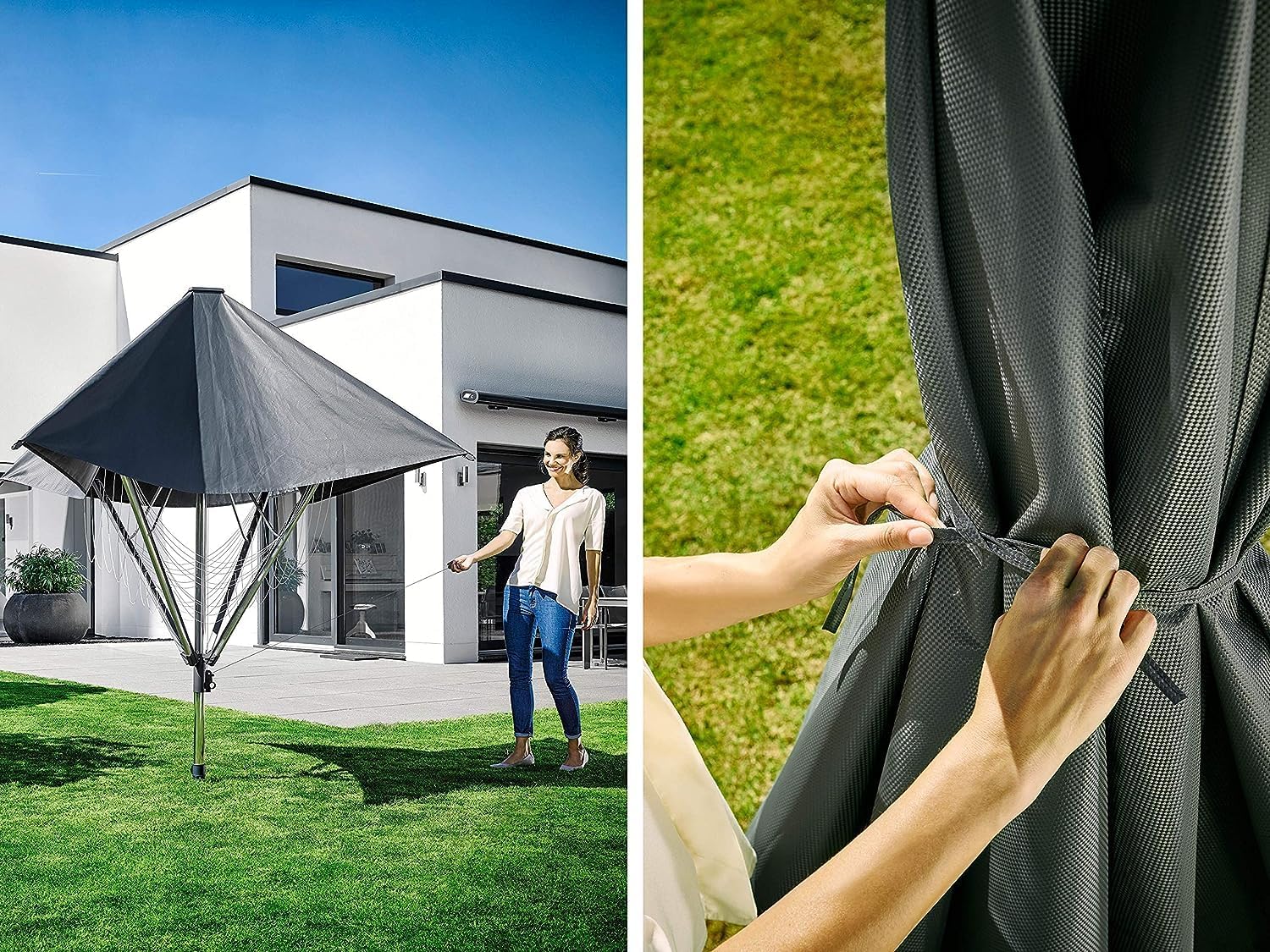 Leifheit Séchoir parapluie LinoProtect 400, étendoir parapluie pour extérieur avec toit étanche, séchoir à linge inclus 8 œillets pour cintres & douille de sol