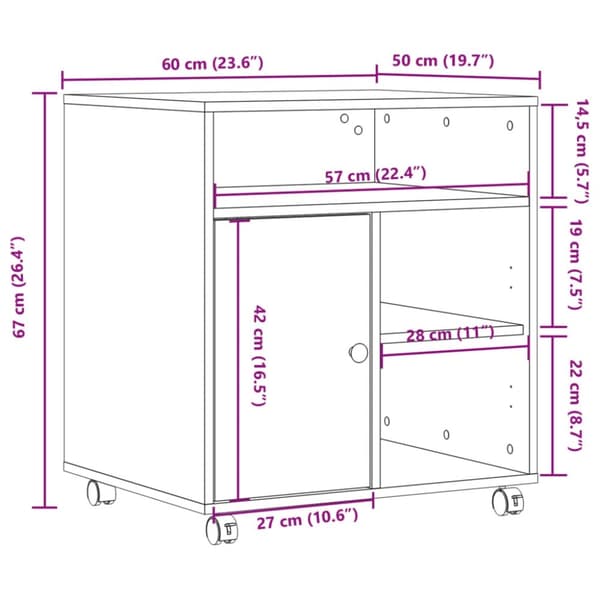 vidaXL Skriverstativ med hjul svart 60x50x67 cm