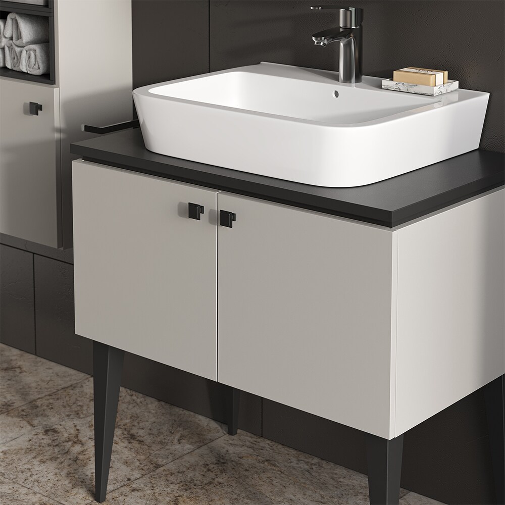 Vicco Waschtischunterschrank Gerta, 80 x 79 cm, Grau-Schwarz, Unterschrank Badezimmer