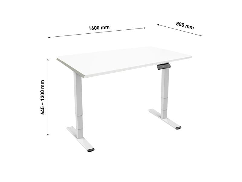 Contini RAL 9016 1.6 x 0.8 m Weiss mit Weisser Tischplatte Abwechslungsreiches Arbeiten im Stehen und Sitzen