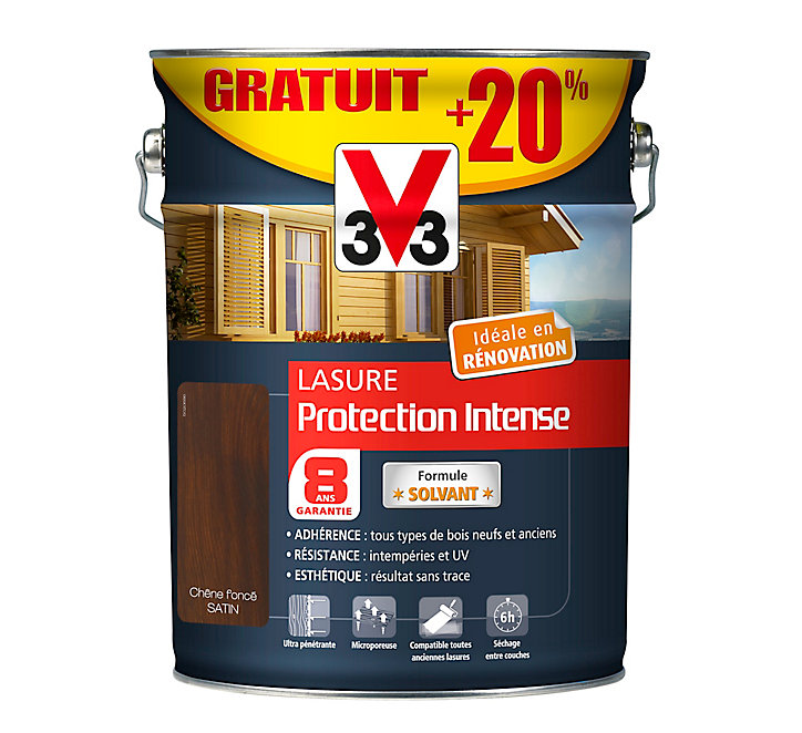 Lasure extérieure V33 Protection intense chêne foncé 5L + 20% gratuit