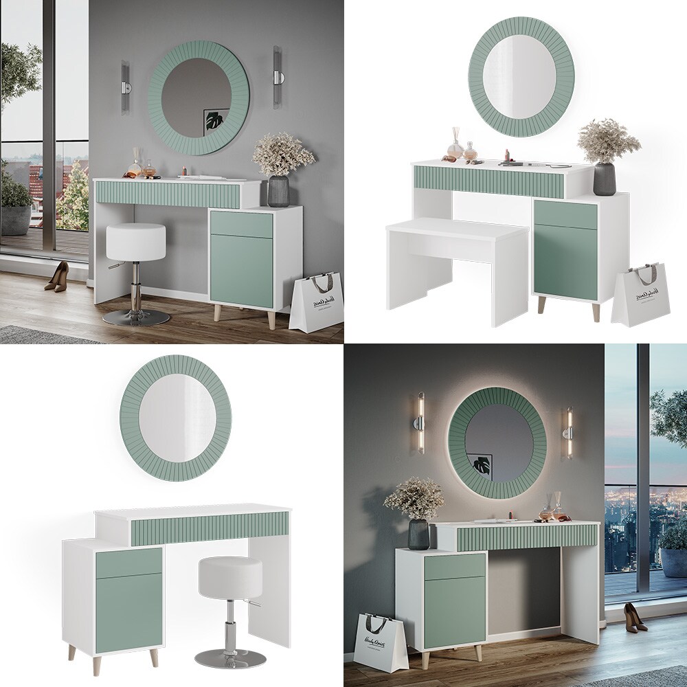 Vicco Schminktisch Frisiertisch Kosmetiktisch Arles Weiß Mintgrün Schminkspiegel 120x77 cm Skandi Schlafzimmerkommode Schminkkommode Schublade Ablage Aufbewahrung Frisierkommode Make-Up-Tisch