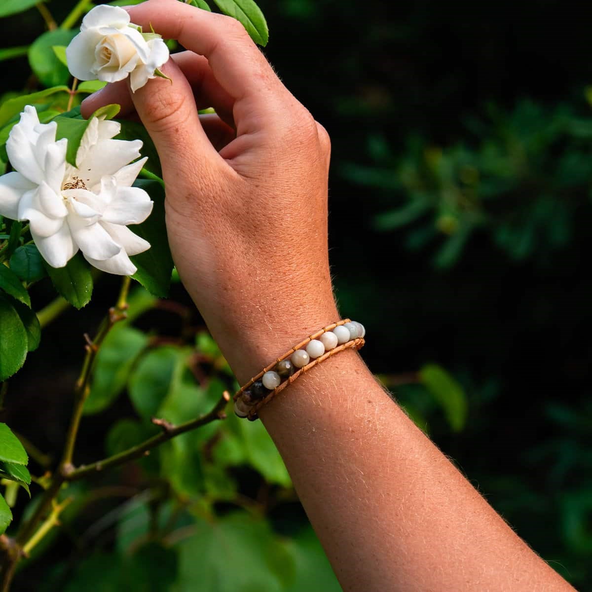 Bracelet Facelia en pierres naturelles Amazonite et cuir véritable