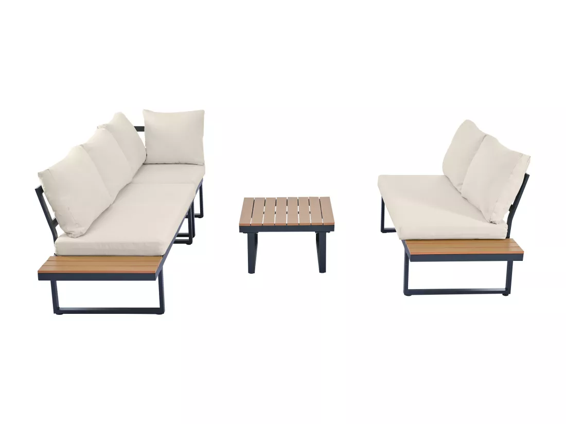 Ensemble de relaxation de jardin, position d'angle, chaise longue réglable (5 niveaux de réglage, max. 55°), avec table basse, gris + beige