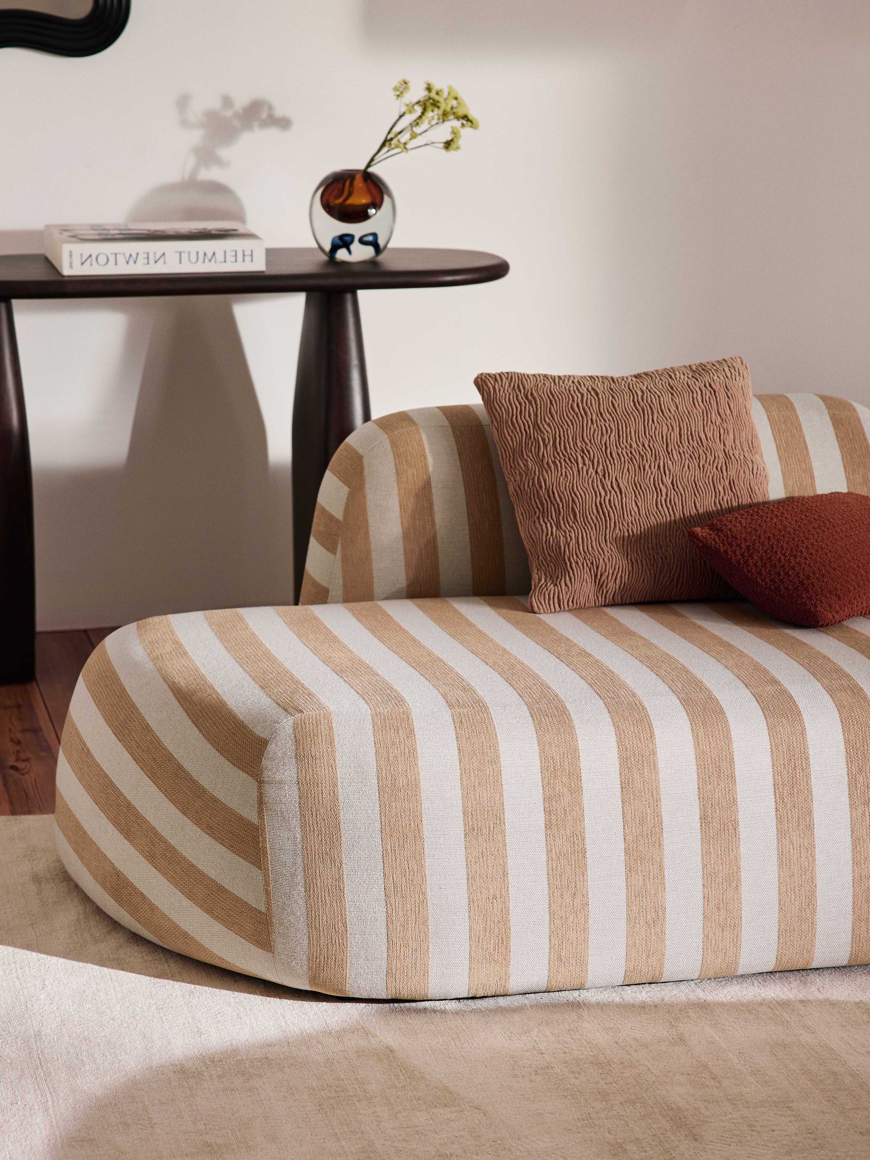 Gestreepte XL modulaire hoekbank Wolke met chaise longue
