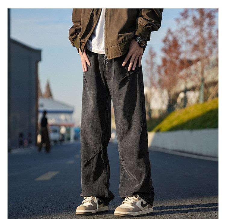 FOEV - Mid Rise Washed Wide Leg Jeans