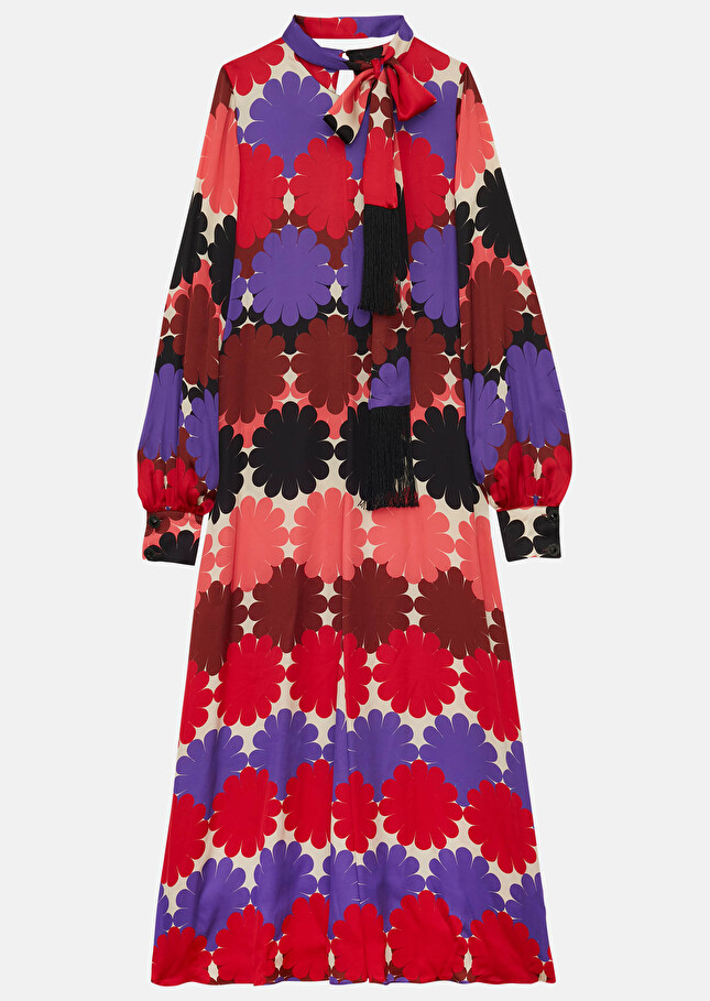 Robe Rosalbaécru imprimée à fleurs en satin fluide