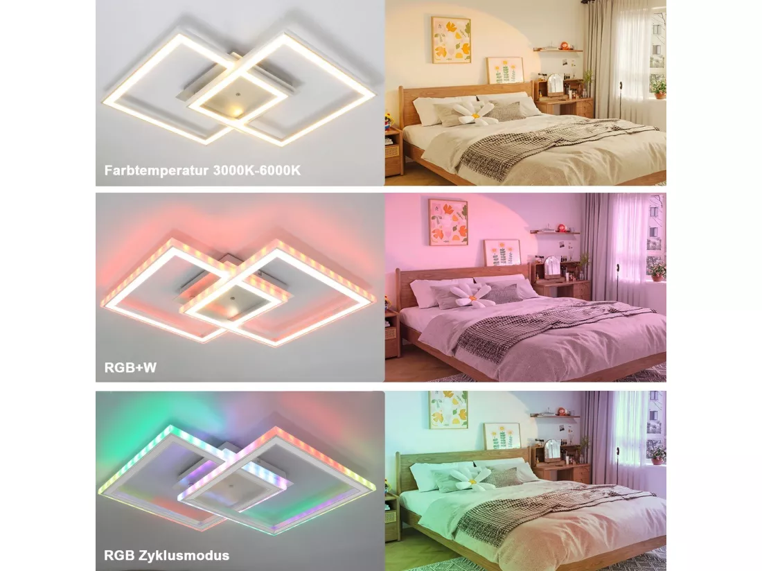 NETTLIFE Plafonnier LED Lampe de Chambre à Coucher RVB à Changement de Couleur Lampe à intensité Variable Moderne avec télécommande 35 W Salon