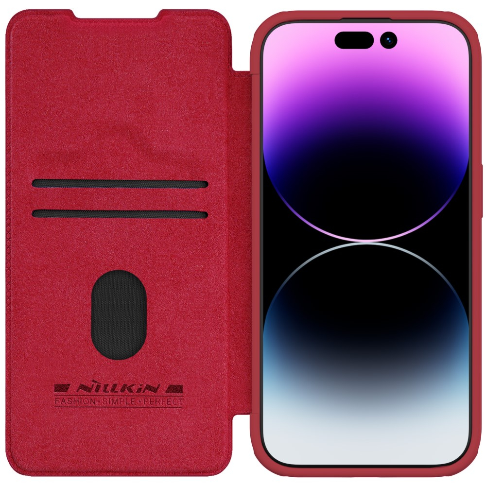 iPhone 15 Pro Leder Tasche Cam-Slider Kameraschutz - Rot