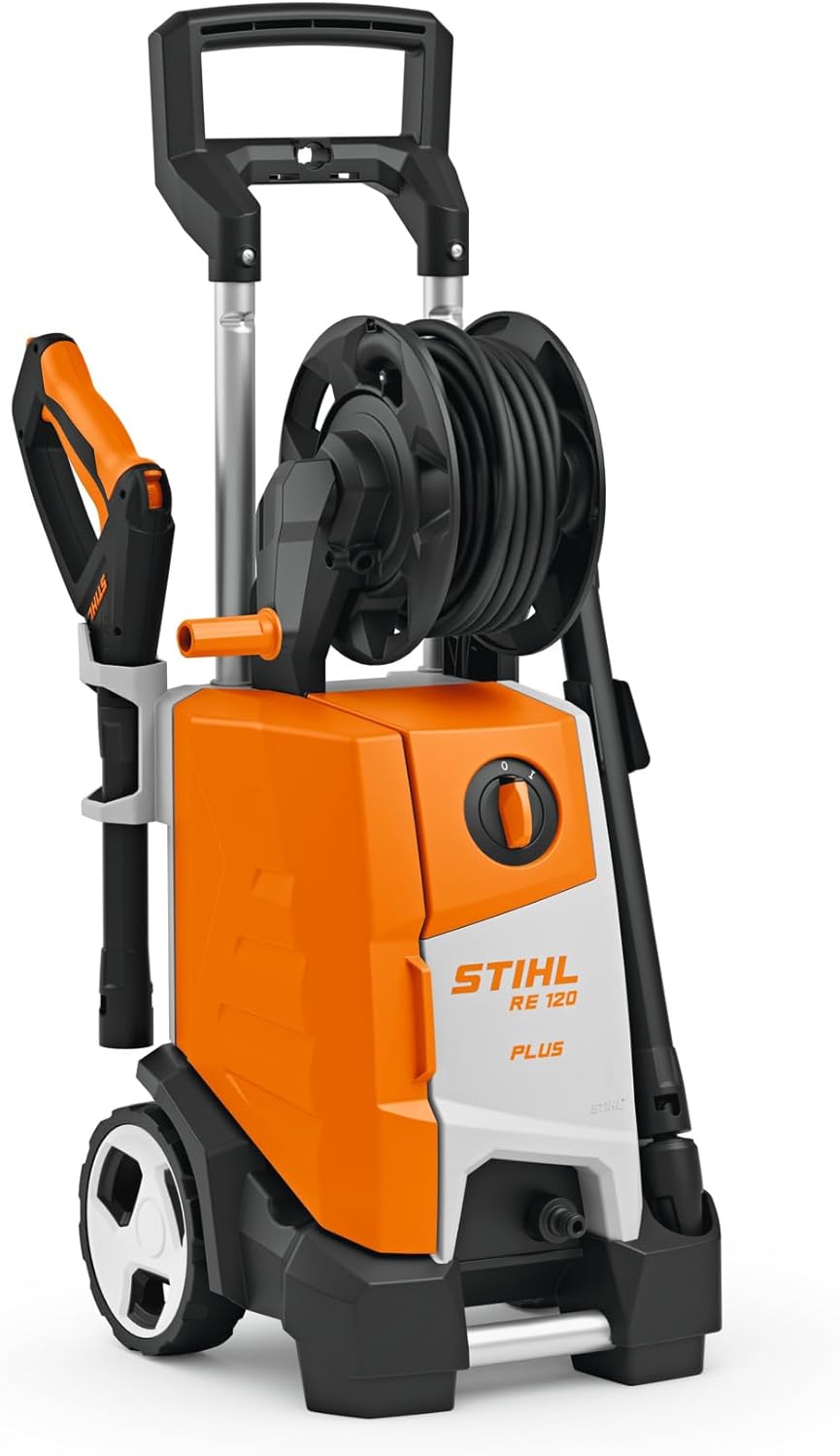 Stihl Elektro-Hochdruckreiniger RE 120 PLUS, Schwarz/Orange/Weiß, Kabelgebunden, Moderner Stil, Hochdruckreiniger, 1.600 bar, 9 m Schlauch, 4,8 Liter Tankvolumen