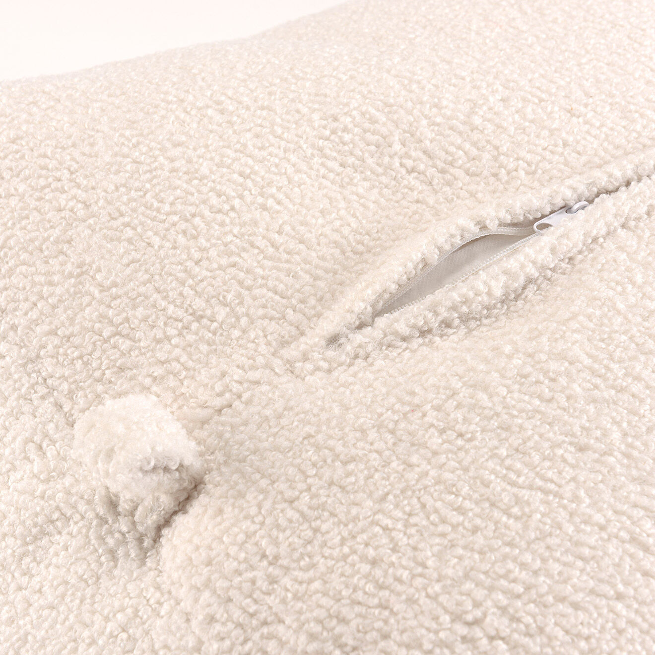Macabane Pouf carré tissu bouclette Albane blanc - 53x53 cm