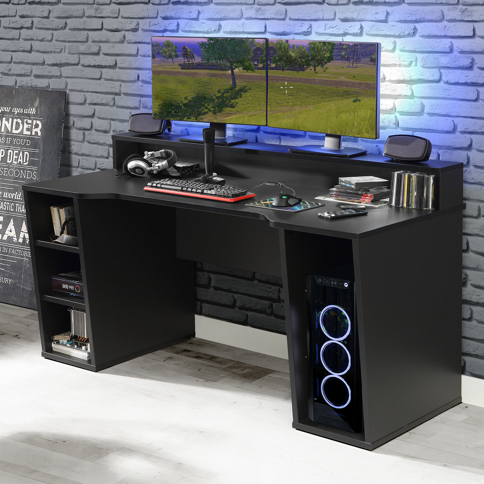 Gamer-Schreibtisch - schwarz matt - 160 cm