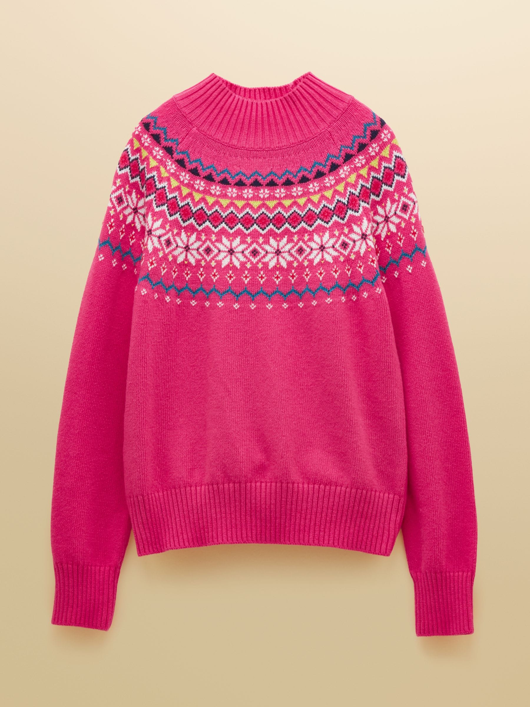 Roze - Joules Alba Fair Isle High Neck Cotton-Blend Jumper