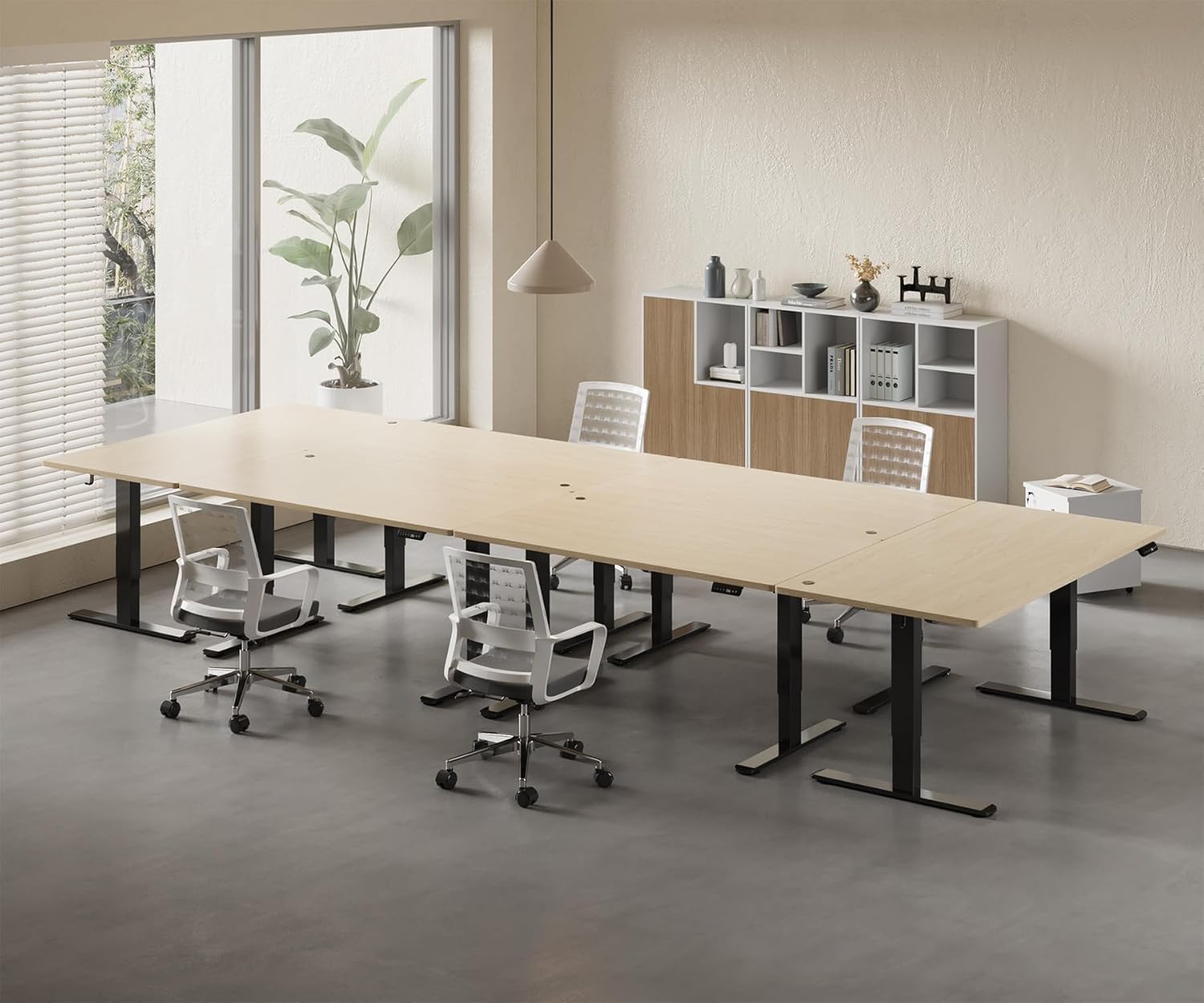 Homall Höhenverstellbarer Schreibtisch 200x80cm mit USB-A Ladeanschluss, Elektrischer Schreibtisch mit Kabel Management Tray, Standing Desk mit 3 Memory Funktion, Computertisch Beige+Schwarz