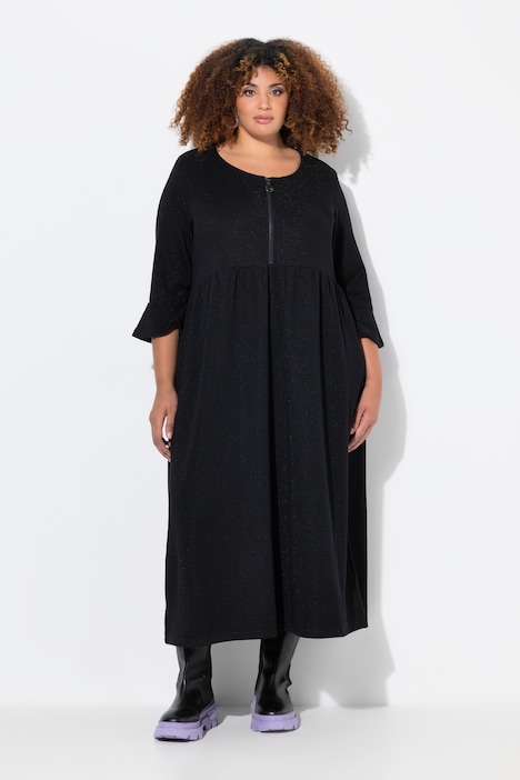 Midikleid, Reißverschluss, V-Ausschnitt, 3/4-Volantarm
