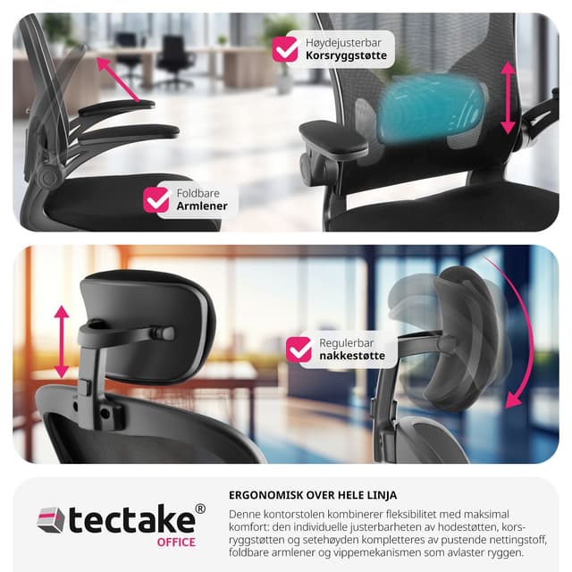 Kontorstol Arges, ergonomisk med justerbar nakkestøtte