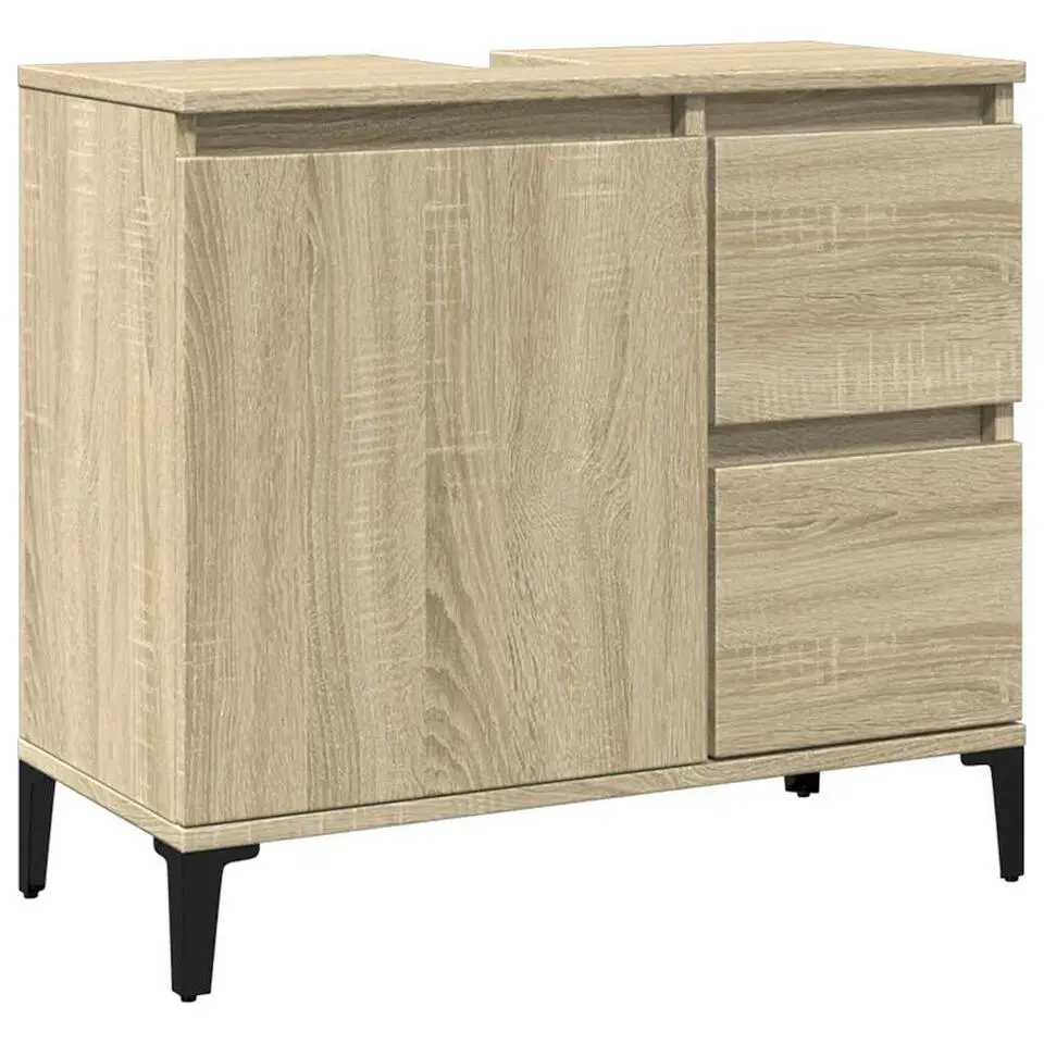 vidaXL - Wastafelonderkast - 1 deur 2 lades - Sonoma eiken - Hout - 65x33x60 cm