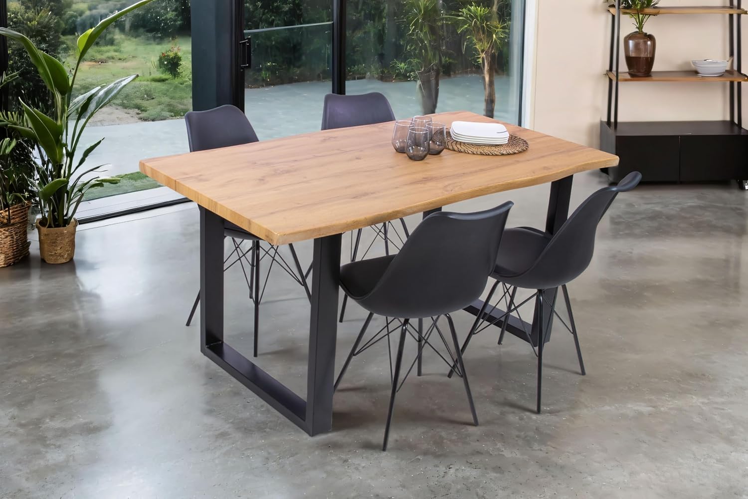 SAM Esstisch Josy | 160 x 85 cm | Holz Wildeiche-Optik| U-Gestell Metall schwarz | 40 mm Tischplatte mit Baumkante | Tisch für Esszimmer & Küche