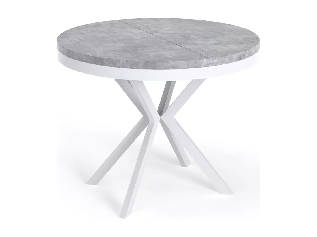 Table à Manger Extensible Ronde - Table Style Loft Avec Pieds En Métal Blancs - 100 à 180 Cm - Table Ronde Style Industriel Pour Le Salon - Compacte - 100 Cm - Gris