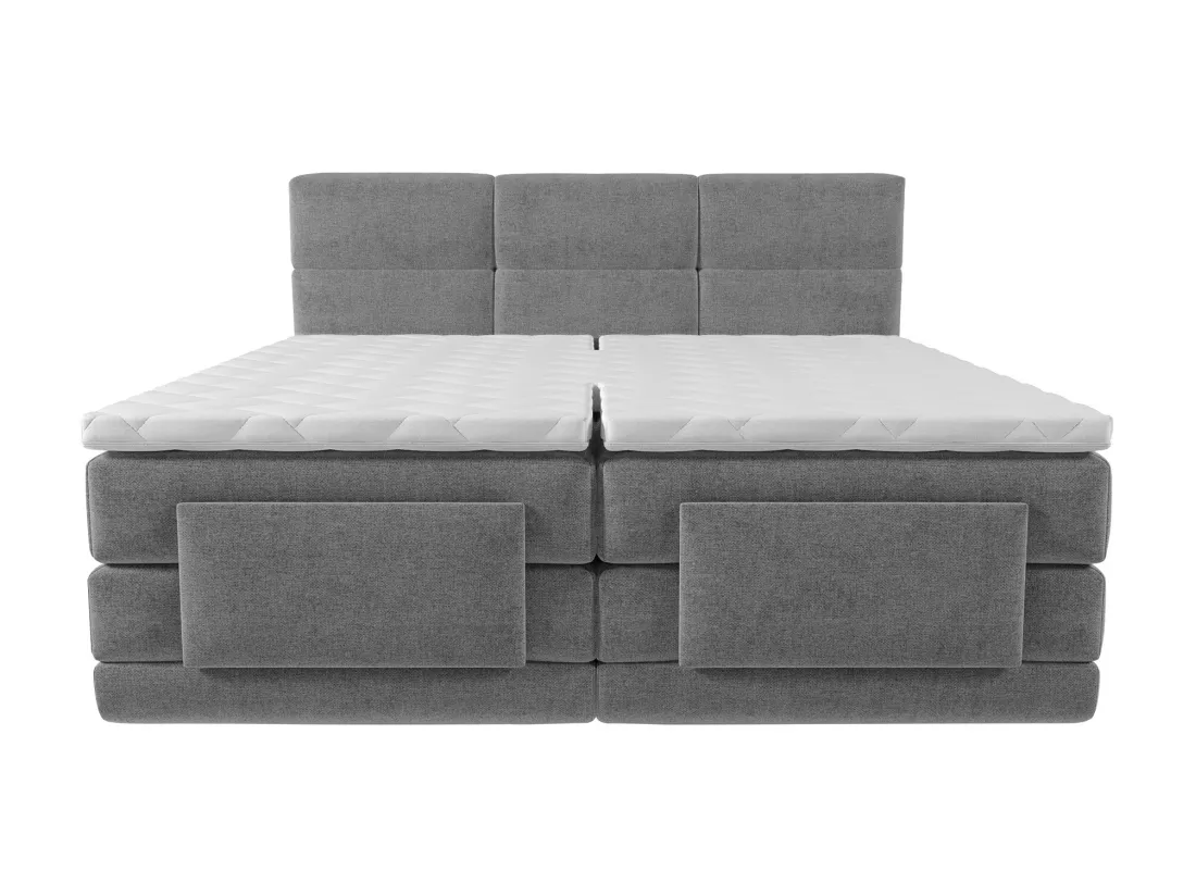 Ensemble complet boxspring tête de lit capitonnée + sommiers relaxation électrique + matelas + surmatelas - 2 x 90 x 200 cm - Tissu - Gris clair - LODI de PALACIO