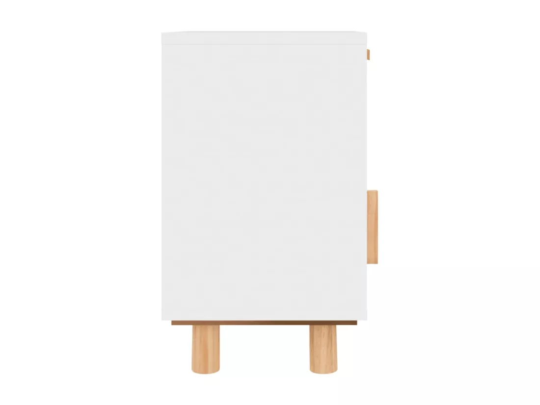 Table de chevet Blanc Bois de pin massif et rotin naturel