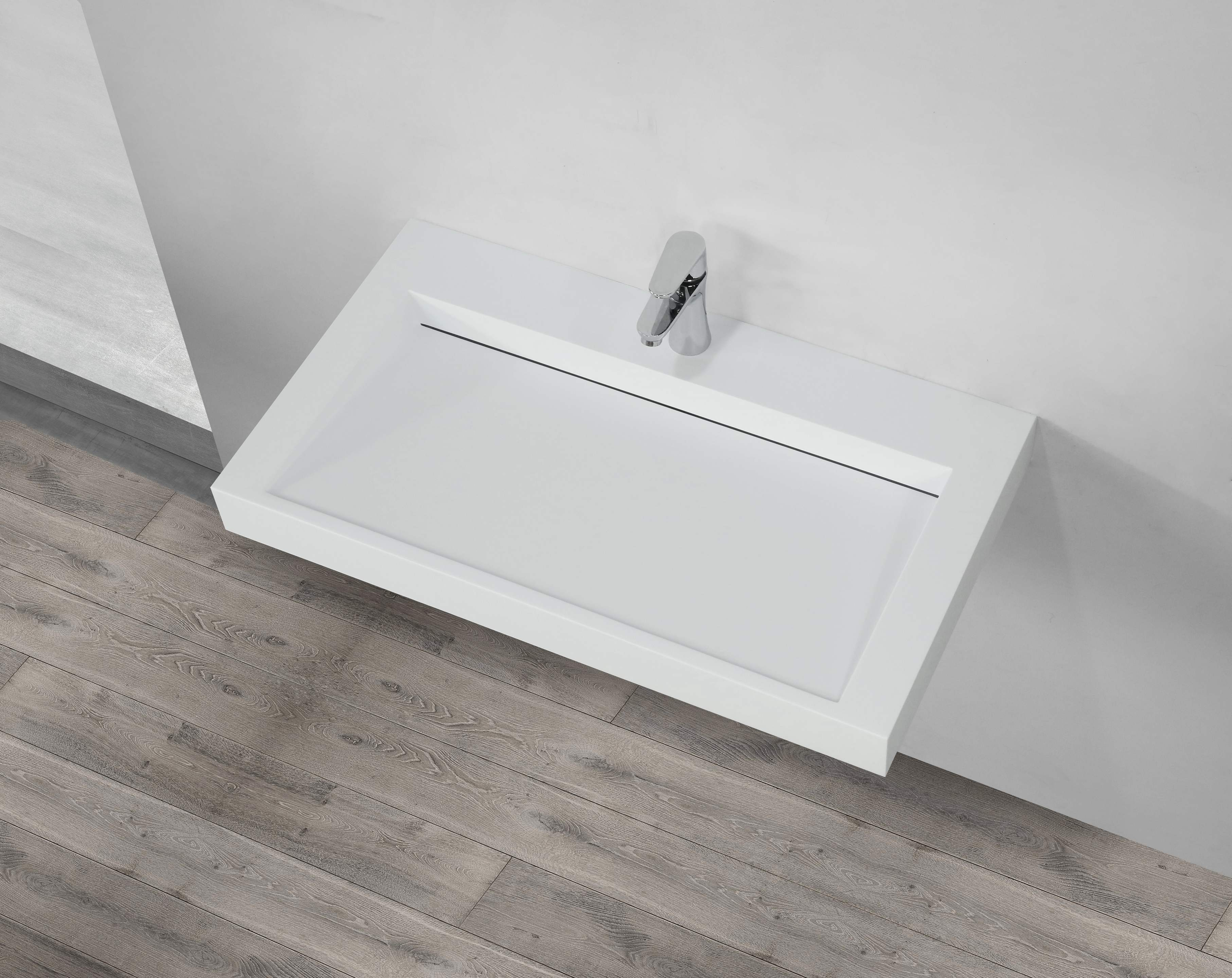 Saniclear Hoya solid surface wastafel 80x45,5cm met kraangat mat wit