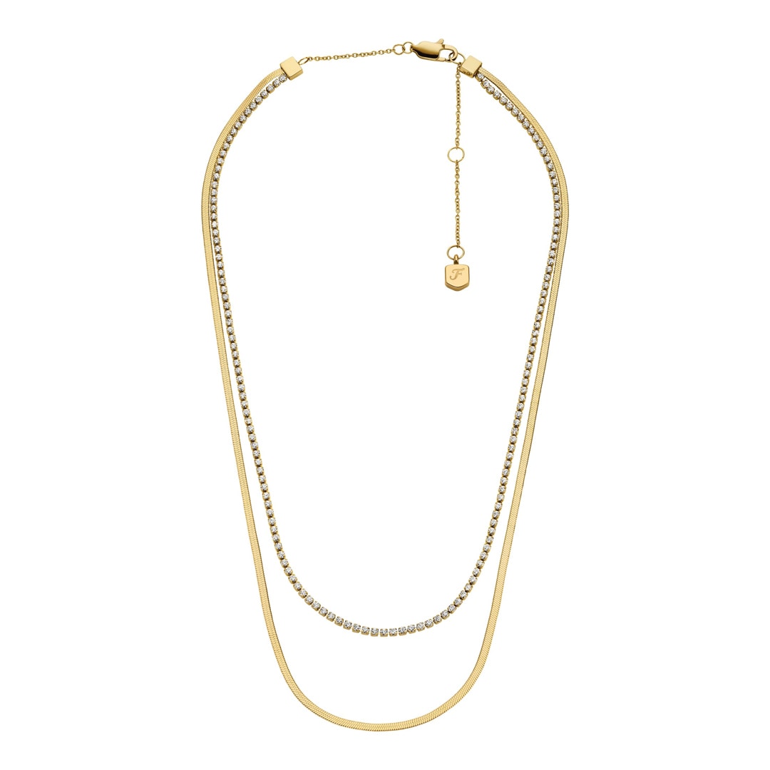 Fossil Ellis Tenniskette Shaky Glitz mehrreihig Edelstahl goldfarben