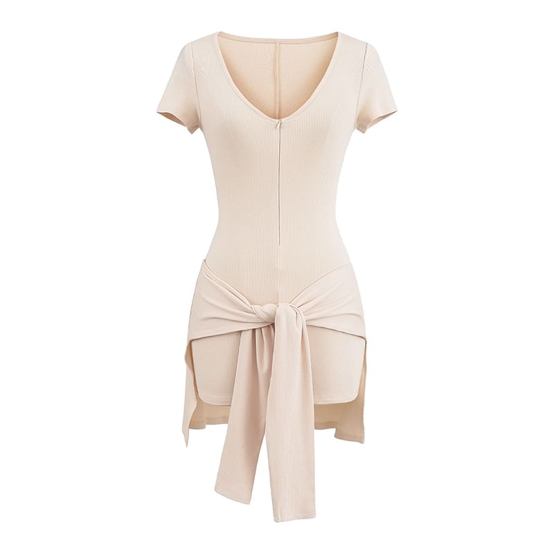 Ulark - Set: Romper met korte mouwen, V-hals en halve rits + decoratieve rok