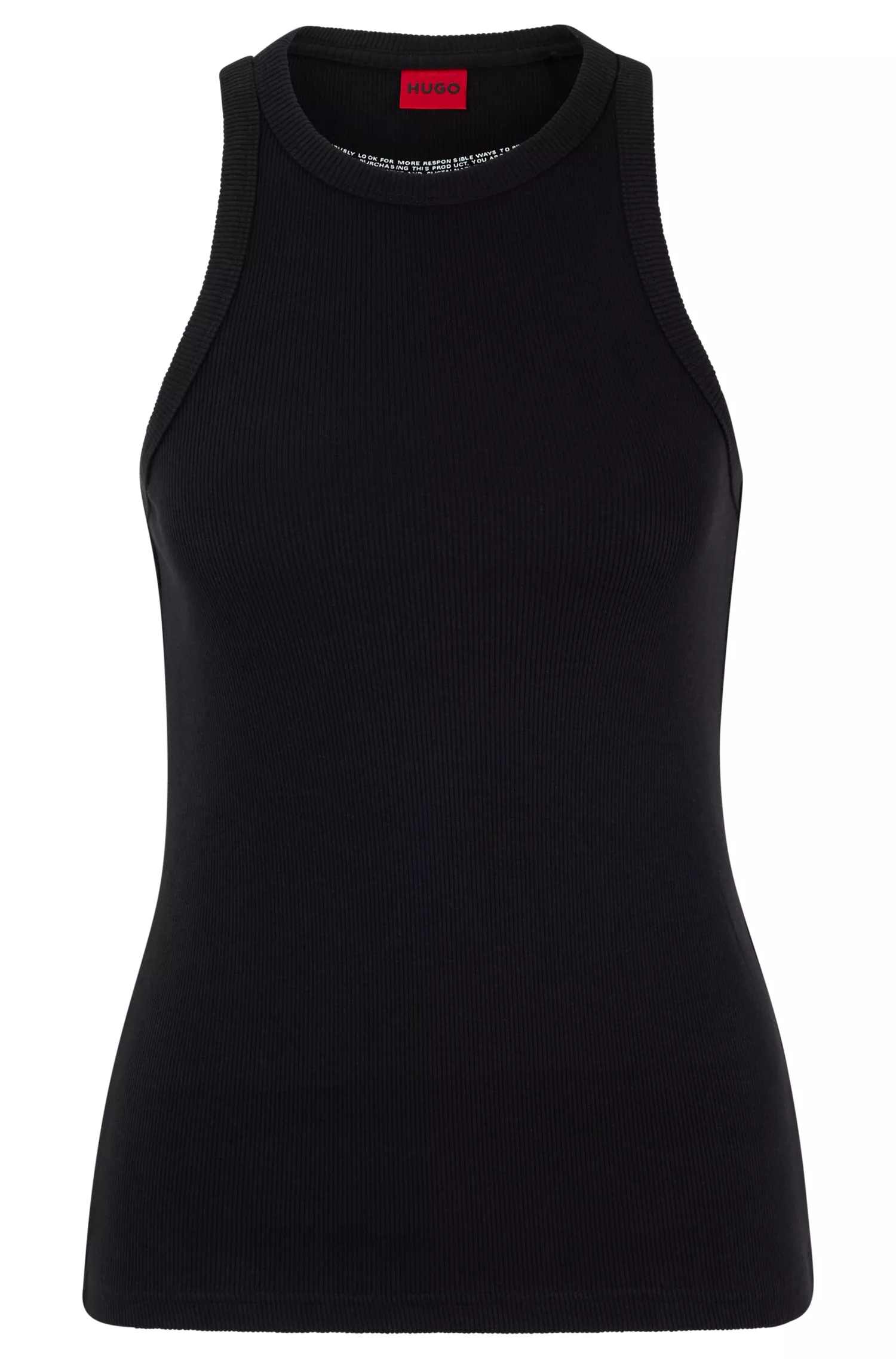 HUGO Red - Blusa regata slim fit em algodão canelado