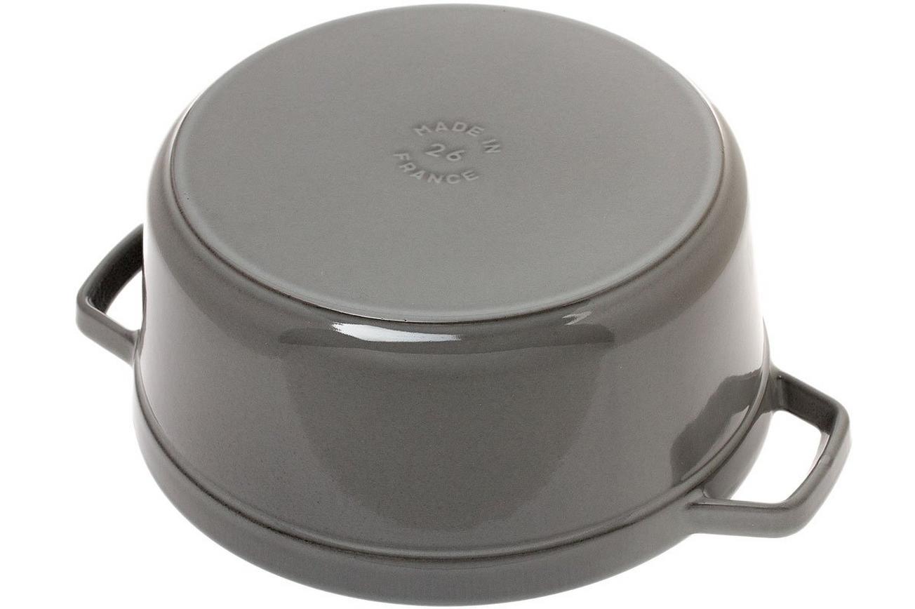 Staub braadpan - cocotte 26cm, 5,2L, grijs met stoominzet