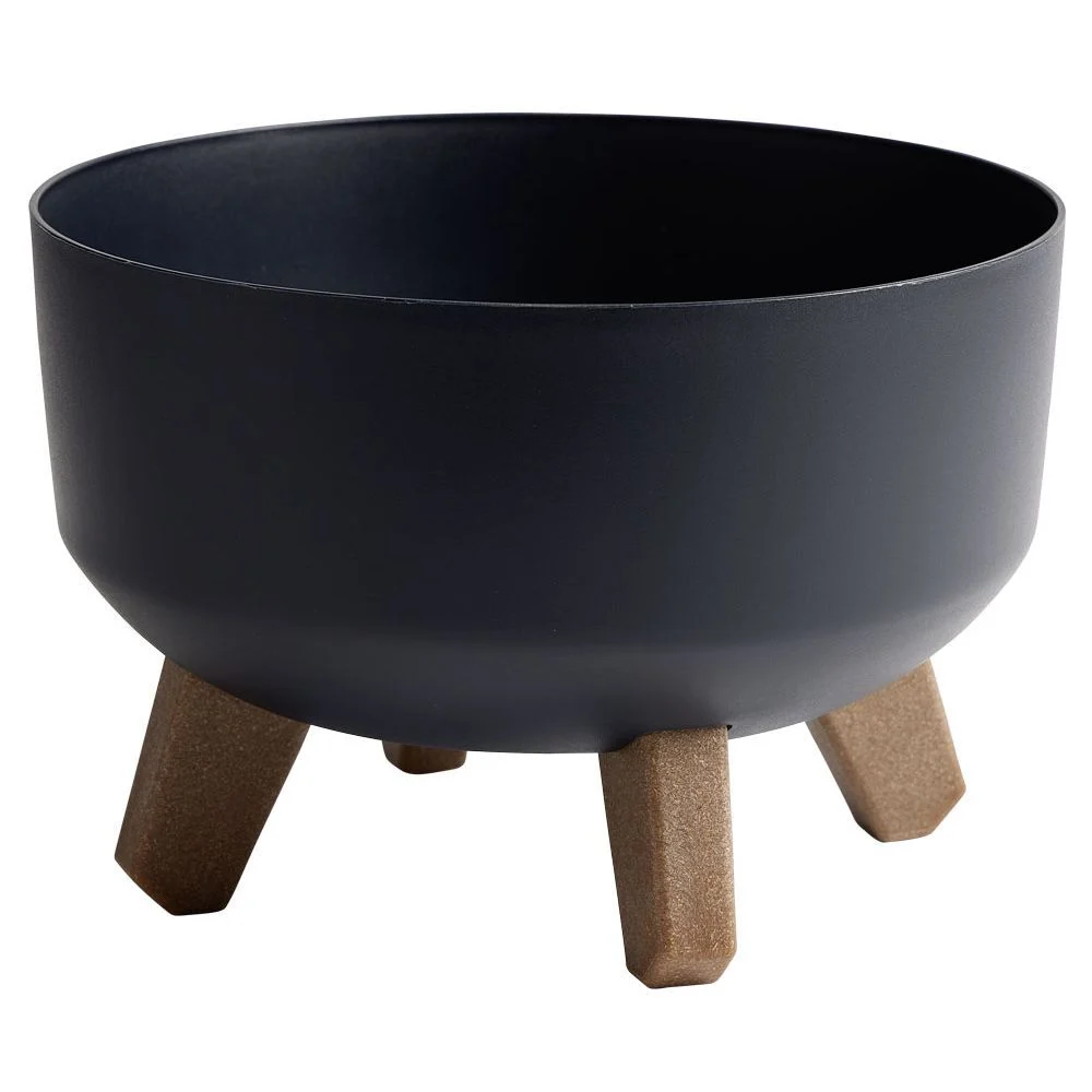 Cache pot gris Ø24xH16cm sur pied en bois