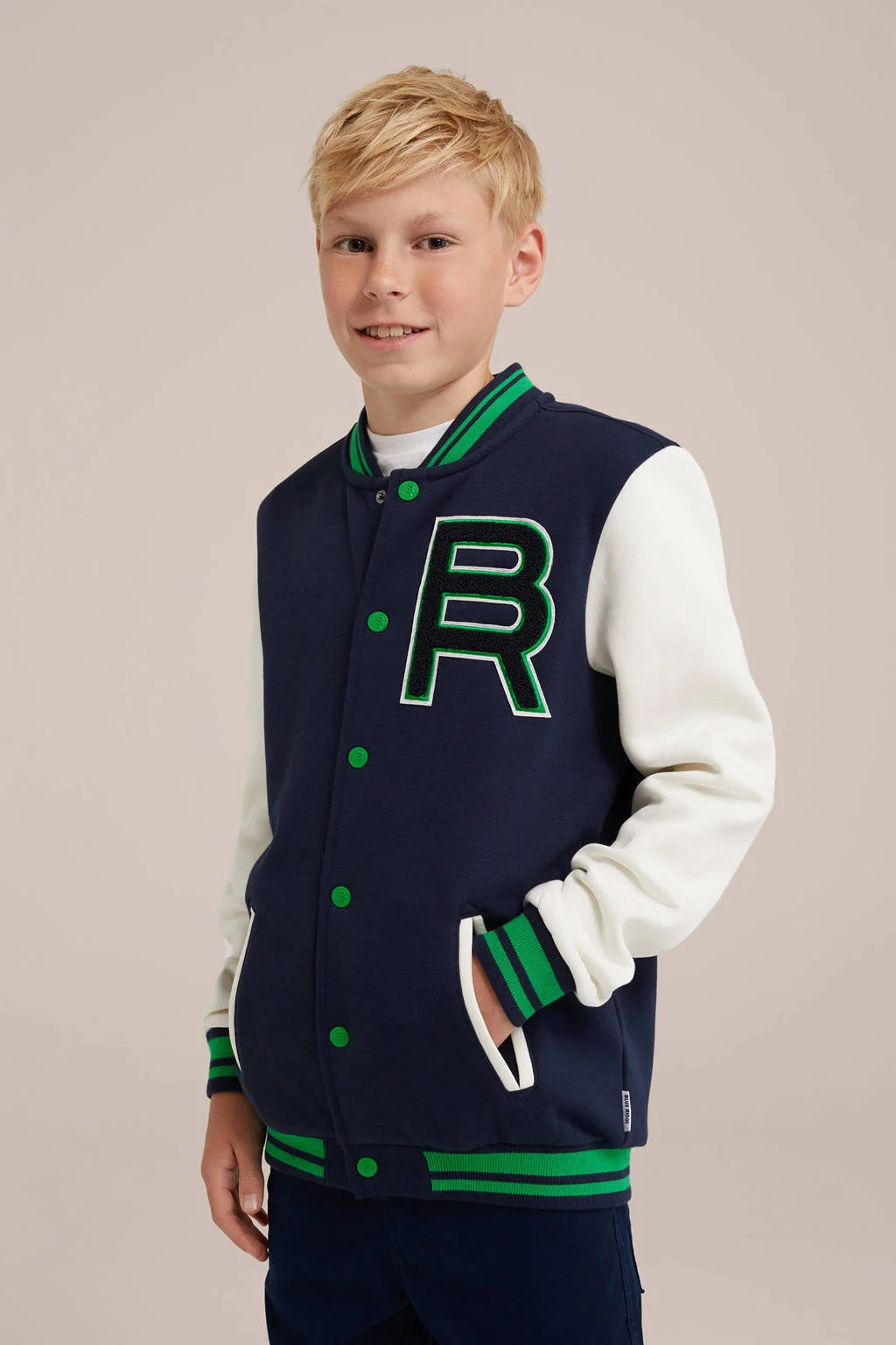 WE Fashion bomberjack blauw/groen/wit