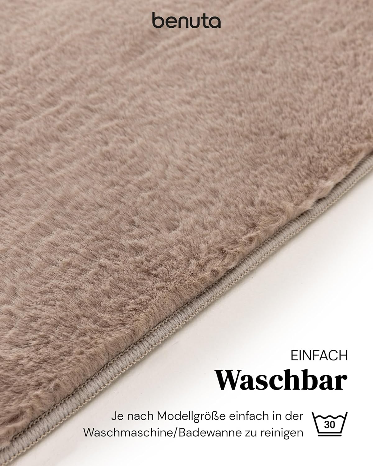 benuta Basic Kunstfaser Fellteppich Furry - Taupe 200x290 cm - Weicher Wohnzimmerteppich - Anti-Rutsch-Rückseite - Waschbar - Für Fußbodenheizung geeignet