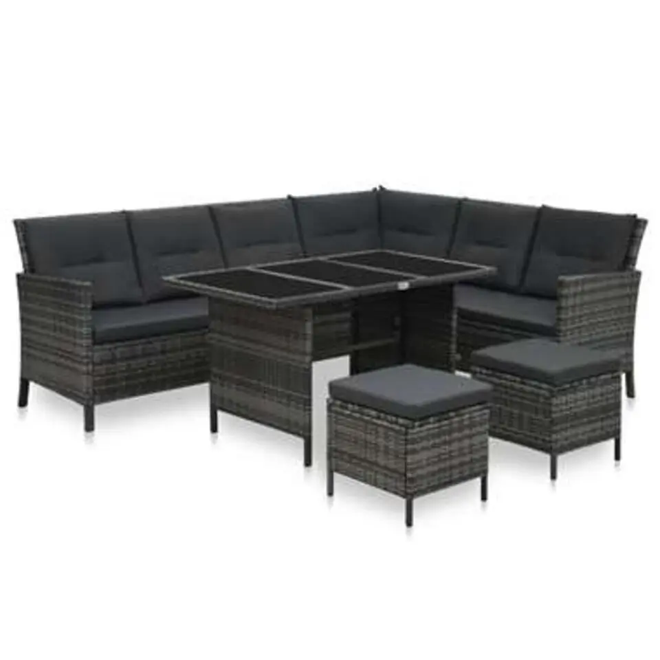 vidaXL - Eethoek - Grijs - Poly rattan