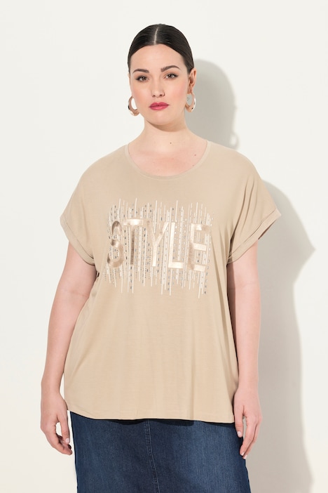 T-Shirt, Ziersteinmotiv, Oversized, Rundhals, Halbarm