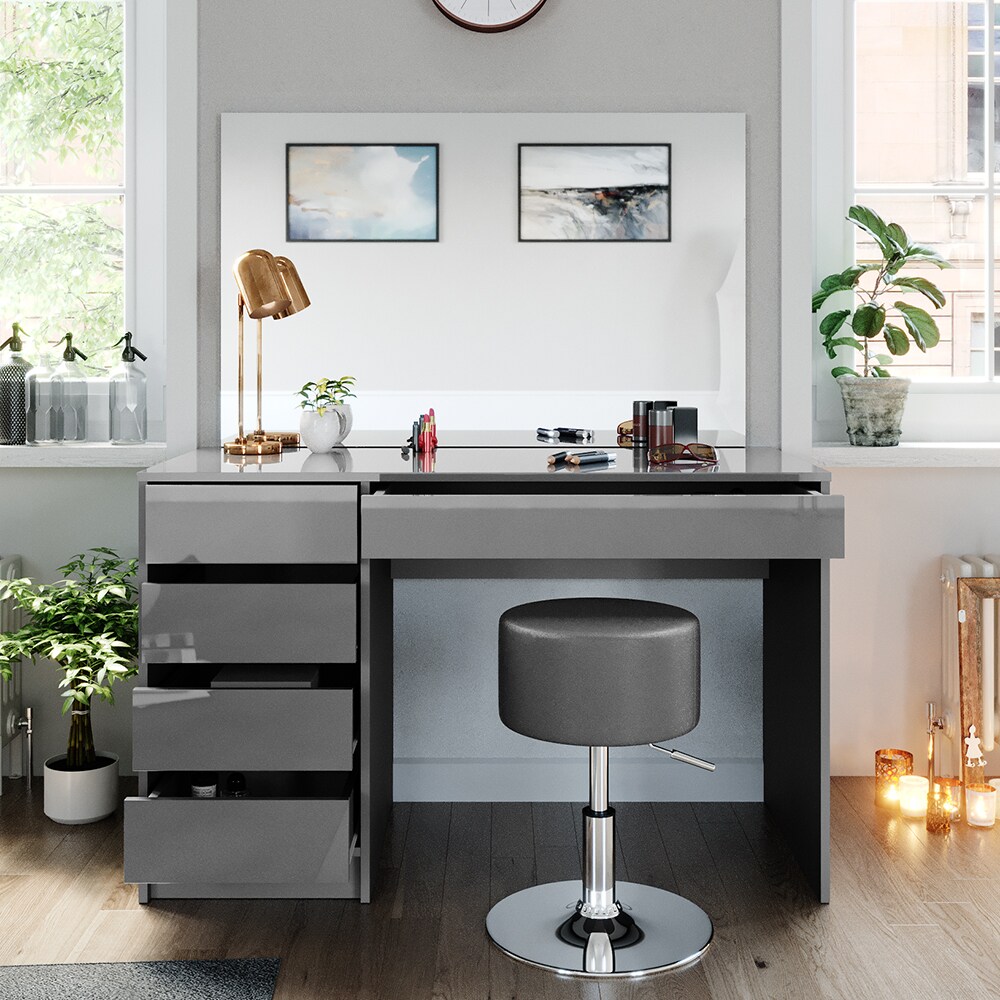 Vicco Schminktisch Frisiertisch Frisierkommode Sherry Grau Schminkspiegel Hocker 120x75 cm modern Schlafzimmer Kommode Schublade Ablage Aufbewahrung Kosmetiktisch Make-Up-Tisch Hochglanz