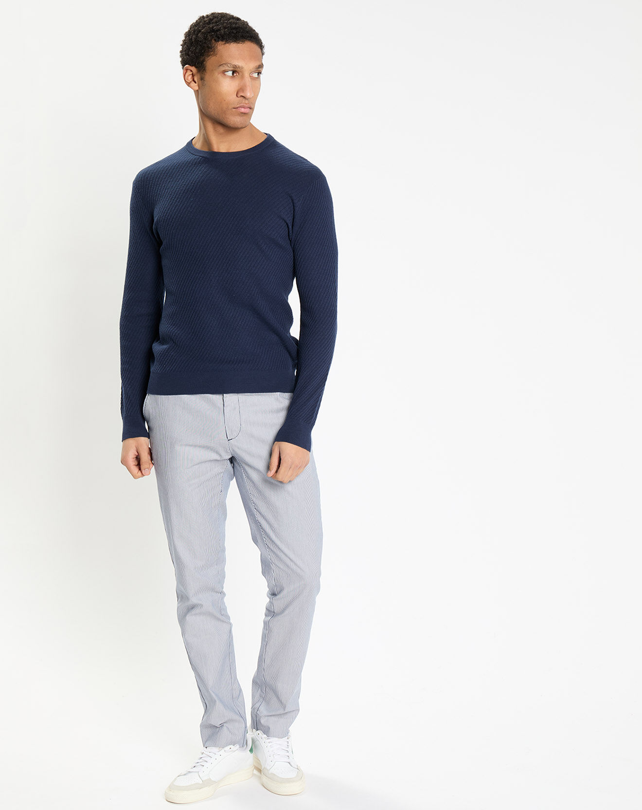 Hackett London Pull 100% Bambou col rond Armur bleu