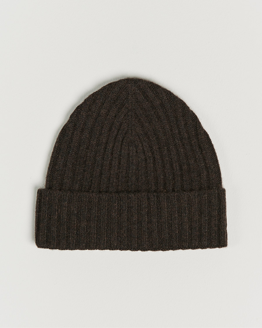 Amanda Christensen Rib Knitted Cashmere Cap Brown Melange
