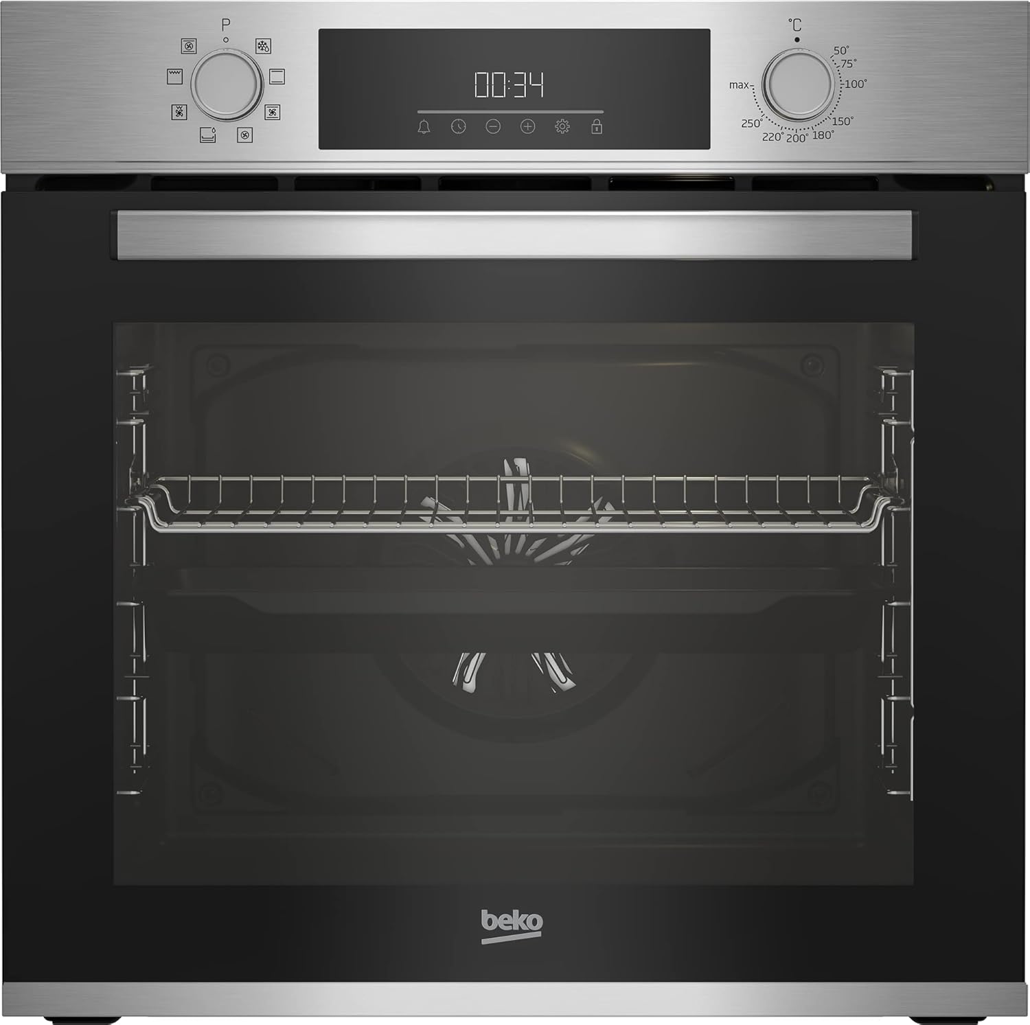 Beko BBSM12320X Einbau-Backofen-Set, zwei autarke Geräte: Glaskeramik-kochfeld mit 4 Kochzonen, Backofen mit 8 Heizarten, 72 l Garraum-Volumen, AeroPerfect, Sensortasten, Schwarz/Edelstahl