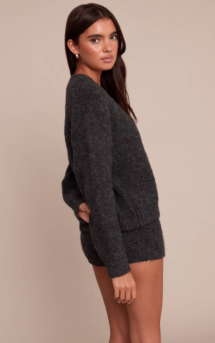 Gris Cardigan Long À Boutons En Maille Brossée Effet Ombré