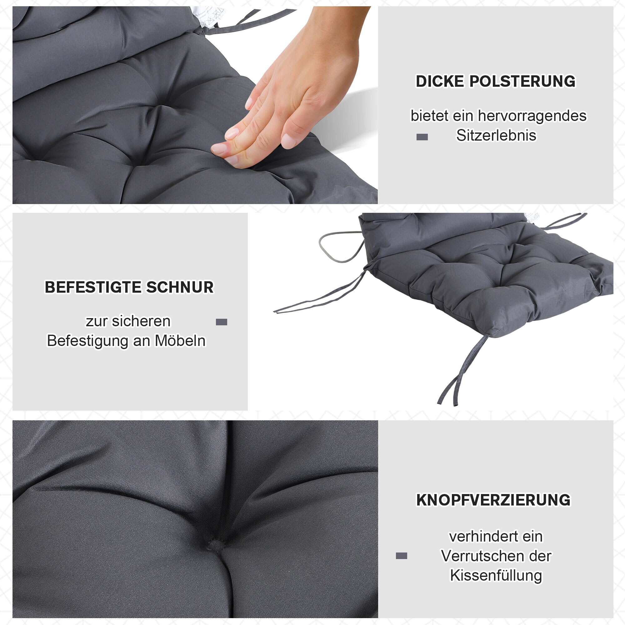 Outsunny Stuhlauflage als 2er-Set grau 98 x 50 x 8 cm (LxBxH)