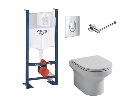 Pack WC suspendu sans bride Jacob Delafon Elite + Bâti support wc Grohe + plaque de commande chromé