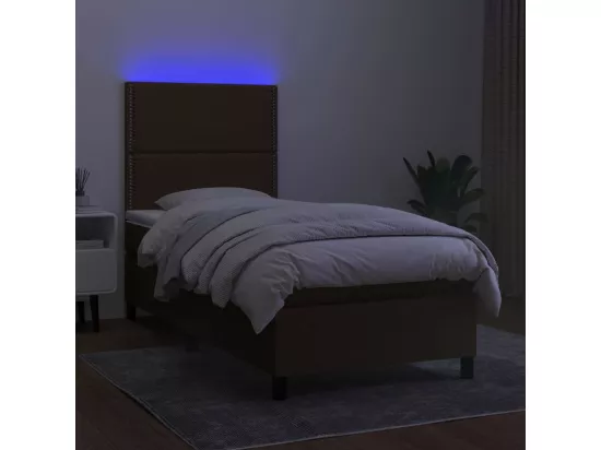 Sommier tapissier et matelas et LED Marron foncé 90x190cm Tissu