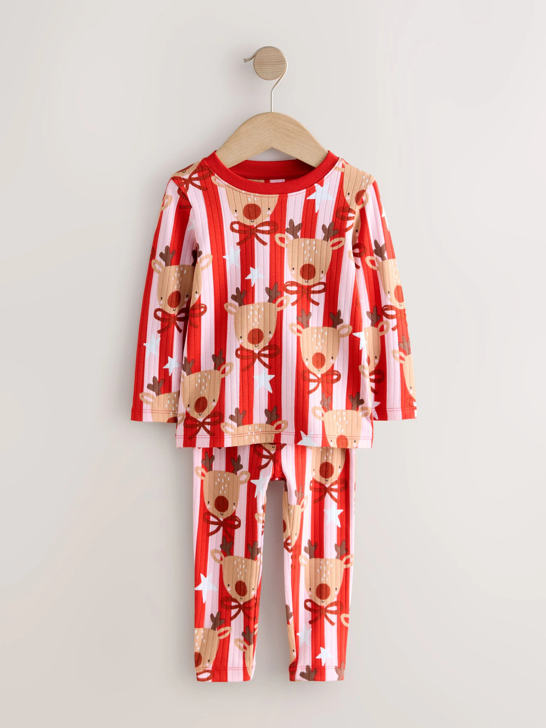 Rood/roze gestreept rendier - Kerstpyjama (9 mnd-16 jr)